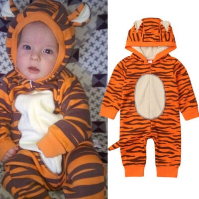 

Newborn Baby Girls Boys 3D Tiger Romper Long Sleeve Bodysuit Hooded Jumpsuit Playsuit Overall Fall Winter Outfit 0-18M