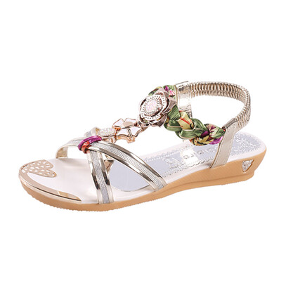 

Rose Womens Fashion Casual Wedge Crystal Outdoors Floral Elastic Band Shoes Sandals