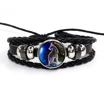 

Retro Leather Rope Twelve Constellations Time Gem Weaving Bracelet Fashion Wild Men Women Accessories