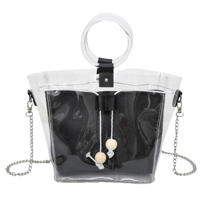 

Women Composite Transparent Crossbody Bags Summer Beach Shoulder Handbag Chain PVC Clear Messenger Bag Drawstring Totes T3G