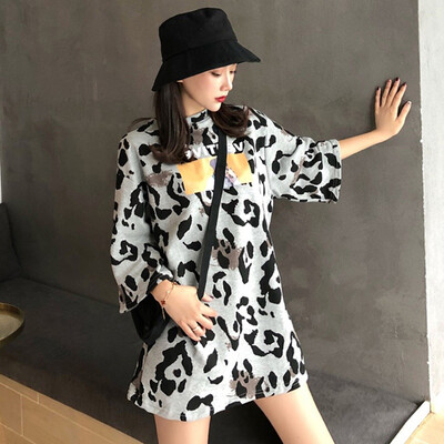 

Womens Casual O-Neck Leopard Printed Half Sleeve Pullover Loose T-Shirt