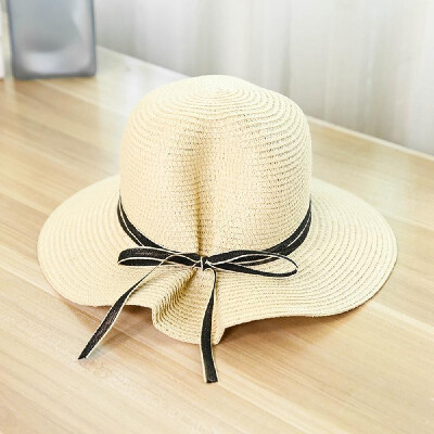 

Women Hat Summer Fall Sunscreen Bow Straw Weaving Hat Wide Brim Folding Collapsible Travel Beach Suns Visor UV Protection Cap Khak