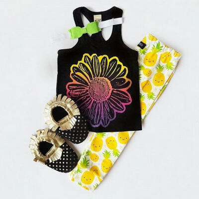 

Sunflowers Baby Kids Girl Vest Top T-shirt Leggings Trousers Clothes 2Pcs Outfit Set