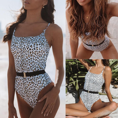 

Saidsome Women Sexys One-Piece Leopard Print Bikini Buckle Belt Swimwear Beachwear