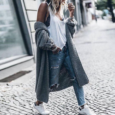 

Roseonmyhand Women Winter Coats Wool Cardigan Solid Bat Jacket Sweater Long Loose Thick Coat