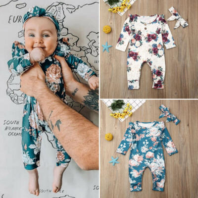 

US Autumn Newborn Baby Girl Fly-Sleeve Floral Romper Jumpsuit Overall Clothes