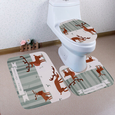 

〖Follure〗3PCS Christmas Bathroom Non-Slip Pedestal Rug Lid Toilet Cover Bath Mat Set