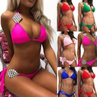 

Women Lady Push up Crystal Diamond Bandage Bikini Set Swimsuit Swimwear Bathing
