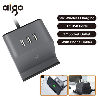 

Xiaomi Aigo 5W Wireless Charger Socket With Phone Bracket Holder 3 USB Ports Extended Line Sockets 3D Mini Power Strip Socket Outl