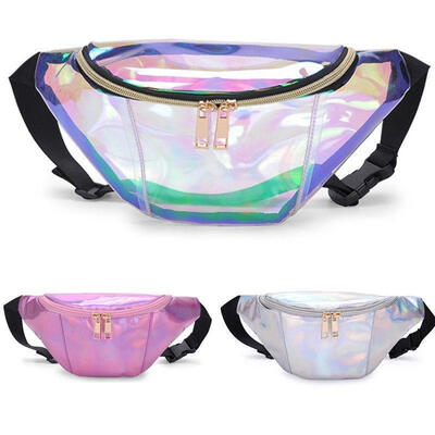 

Women Girls Fanny Pack PU Laser Purse One Shoulder Waist Chest Bag Hip Bag Punk Sport