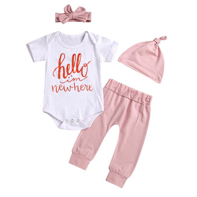 

3pcs Newborn Baby Girl Clothes Short sleeve Romper floral Long Pants headband Outfits clothes set 0-24m