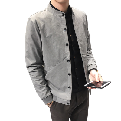 

ZHUO DENG NU Mens Jacket Stand Collar Slim Fit Single Breast