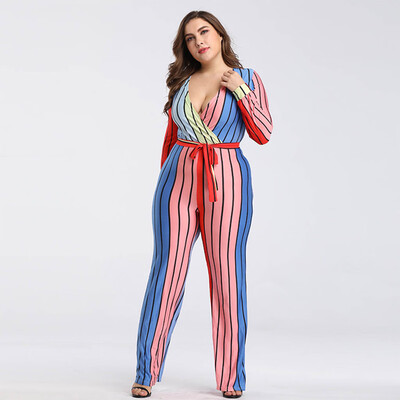 

Starmoon Women Casual Long Sleeve Plus Size V Neck Rompers Jumpsuit