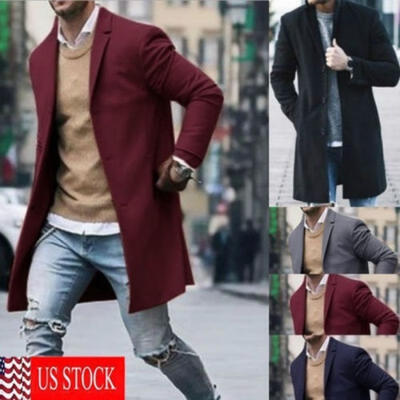 

New Arrival Fashion Men Wool Coat Winter Trench Coat Outwear Overcoat Long Sleeve Smart Casual Jacket