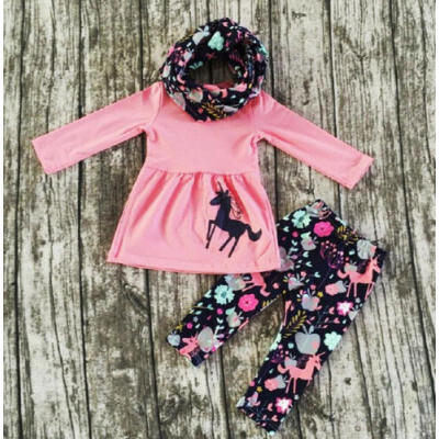 

USA Toddler Kids Baby Girl Unicorn Tops Dress Floral Pants Outfits Set Clothes