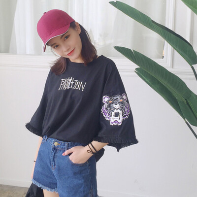 

Summer Cotton Blend Harajuku Short Sleeve T Shirt Women Tiger Printed O-Neck Shirts Top Casual Tee shirt Plus Size Shirts Female