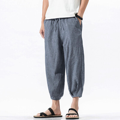

Gobestart Summer Men Casual Harem Pants Jogger Pants Fitness Trousers Linen Loose Pants
