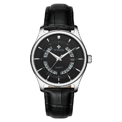 

WWOOR Men Watch Quartz Leather Strap Sport Clock Wristwatch Calendar Fashion Casual Male Watches