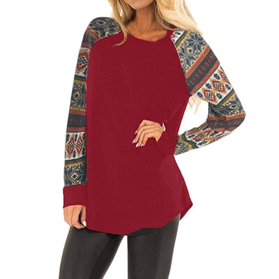 

Starmoon Women Long Sleeve Casual Print Patchwork Pullover Top Blouse