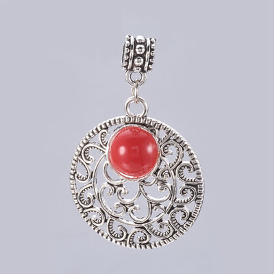 

Alloy European Dangle Beads Flat Round Antique Silver Red 43mm Hole 5mm Pendant 315x28x6mm