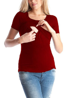 

Pure Color Round Neck Maternity Lactation T-shirt