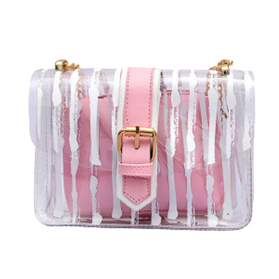 

Tailored Women Messenger Striped Crossbody Bag Chains Candy Color Jelly Bag 2Pcs Handbag