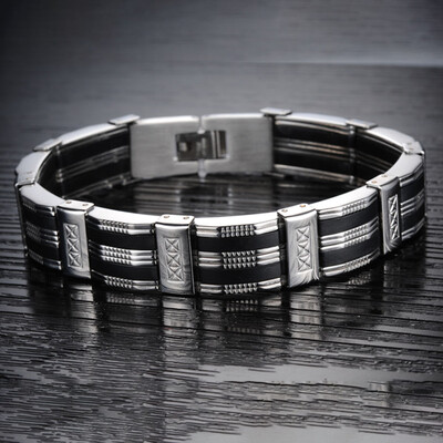 

Men Bracelet High Quality Stainless Steel & Black Silicone Mens Bracelets Jewelry Wristbands