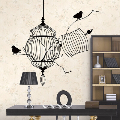 

〖Follure〗Black Birdcage Bird Removable Art Wall Sticker Home Decor Vinyl Mural