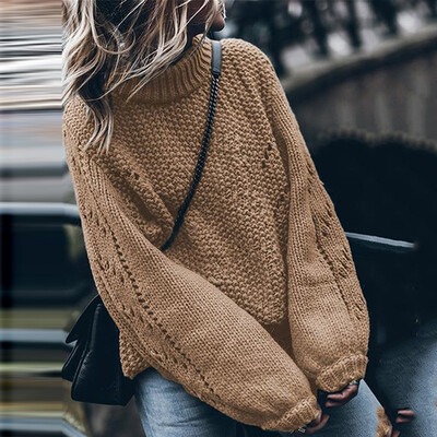 

Womens Casual Winter Sweater Baggy Solid Warm Tops Long Sleeve Knitted Pullover