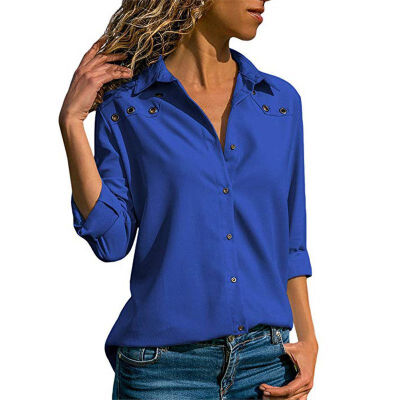 

Women Autumn Stylish Concise Casual All-match Long Sleeve Loose Solid Color Button-down Blouses