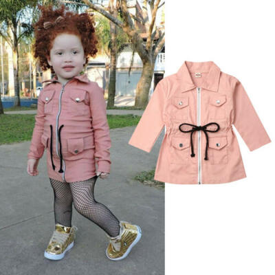 

Autumn Girls Long Sleeve Lapel Trench Kids Casual Jacket Zipped Coat Outwear