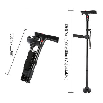

Greensen Folding LED Safety Walking Stick Magic Cane 4 Head Pivoting Trusty Base Black