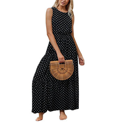 

Sexy Dot Print Dress Women O-neck Sleeveless Tunic High Waist Elegant Maxi