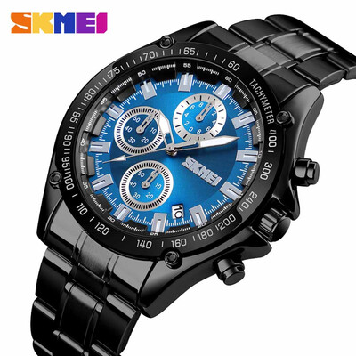 

Gobestart SKMEI Business Casual Fashion Three Eyed Six Needle Steel Belt Mens Watch