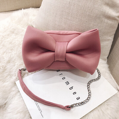 

2018 autumn&winter new simple woolen small bag fashion bow one shoulder diagonal chain women bag tide