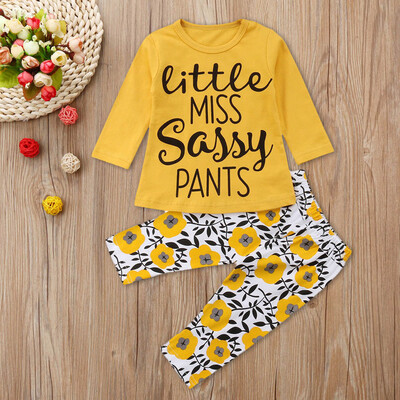 

2PCS Infant Baby Boys Girls Long Sleeve Letter TopsFloral Pants Outfit Clothes