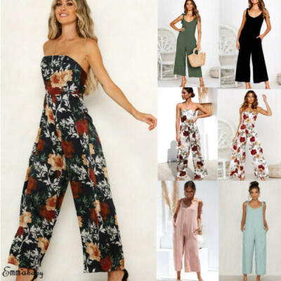 

Women Summer Loose Jumpsuit V-Neck Clubwear Wide Leg Pants Floral Romper Lot