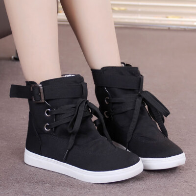 

Flat Heels High Top Canvas Women Shoes Espadrilles Spring Autumn Breathable Woman Flats Lace Up Casual Shoes Female