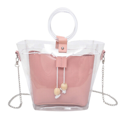 

Women Composite Transparent Crossbody Bags Summer Beach Shoulder Handbag Chain PVC Clear Messenger Bag Drawstring Totes T3G