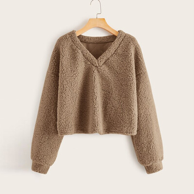 

Tailored Fashion Women Casual Loose Long Sleeve Solid Color V-Neck Sweatshirt Tops