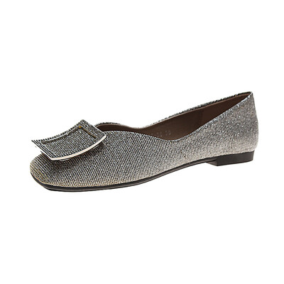 

Square buckle shoes womens summer retro square rhinestone soft bottom Joker socialite shallow lady flat shoes