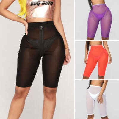 

Women Sexy Black Fishnet Hot Shorts Zipper See Through Mesh Legging Half Pants