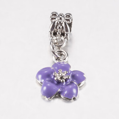 

Tibetan Style Alloy Enamel European Dangle Beads Large Hole Pendants Flower Antique Silver Purple 29mm