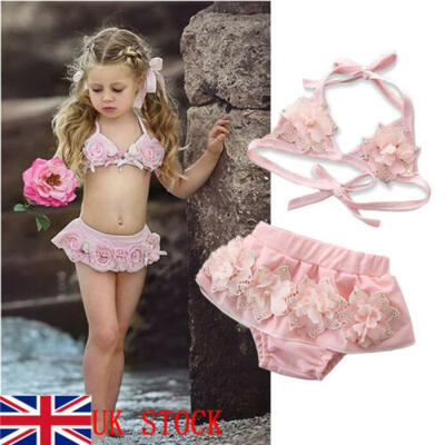 

UK Baby Kids Girls Swimwear Bikini Swimsuit Swimming Swim Bathing Age 1-6Y