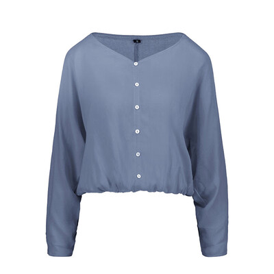 

Womens Casual V Neck Shirt Solid Office Tops Button Down Summer Party Blouse