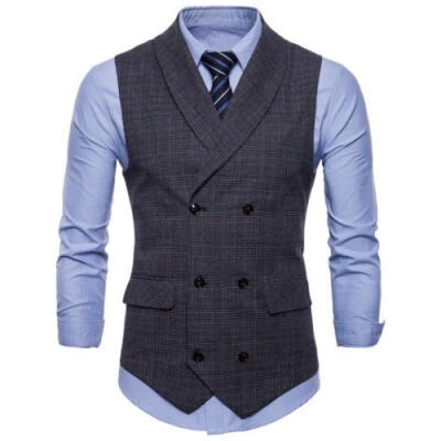 

Fashion Men Official Business Slim Fit Plaid waistcoat Sleeveless top