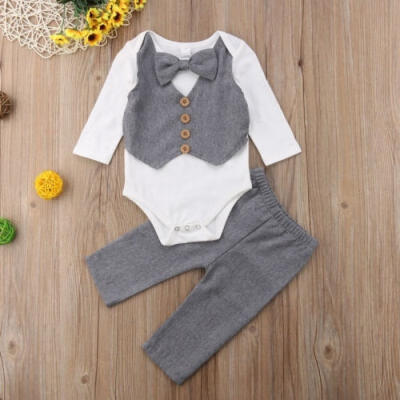 

Newborn Baby Boy Gentleman Outfits Set Bow Tie Long Sleeve Tops Romper Pants Formal Suit Costume