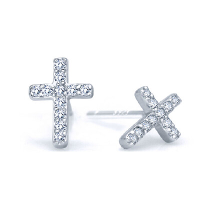 

Full Of Rhinestone Crosses Shape Sweet Delicate Ear Stud Earrings Jewelry