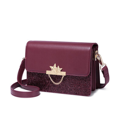 

Marsoul fashion single shoulder diagonal bag multi-function red leather organ bag sequin star shoulder bag