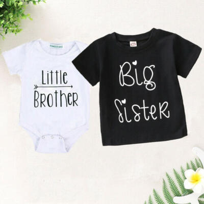 

UK Infant Baby Boys Girls Big Sister Little Brother Romper Tops T-shirt Clothes